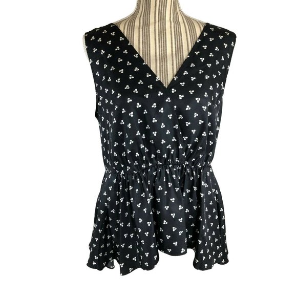 LEWIT Sharkbite Hem Silk Tank Top Blouse Black White Size 1 NEW - Picture 1 of 4